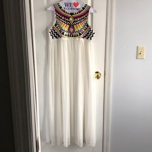 Sequin Tribal Print Pattern White Dress